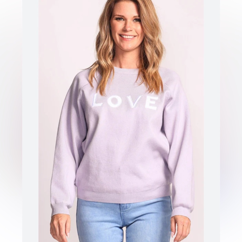 Pink Martini Lavendar ‘Love’ Crew Neck Sweater